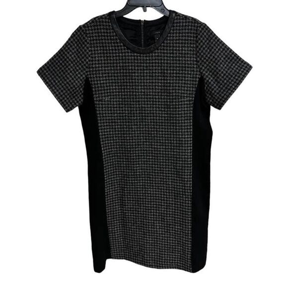 J Crew Wool & Leather Mixed Houndstooth Shift Dress Size 12 - Picture 3 of 9